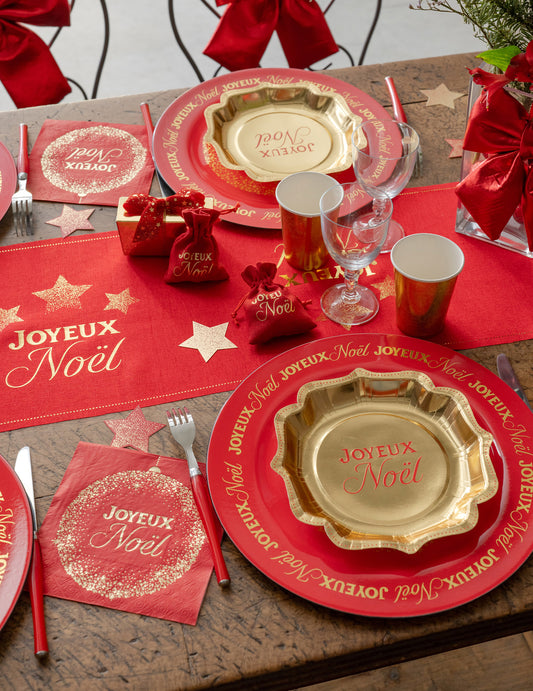 10 assiettes Noël Étincelant or et rouge 21 cm
