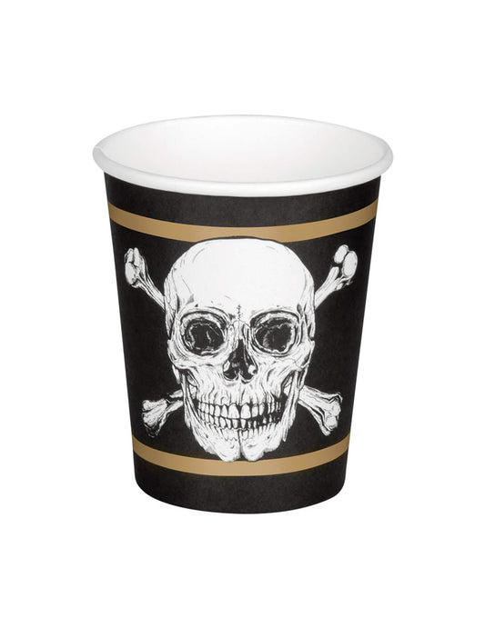 Vue de face d'un gobelet en carton Pirate Jolly Roger