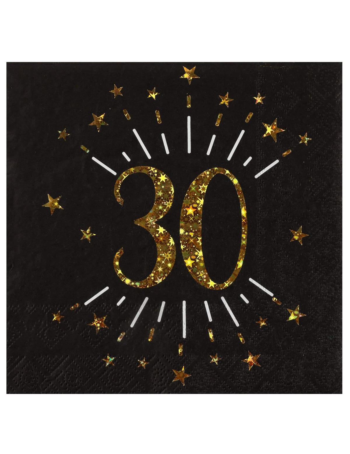 Serviettes papier joyeux anniversaire 30 pour adulte noir et or avec étoiles