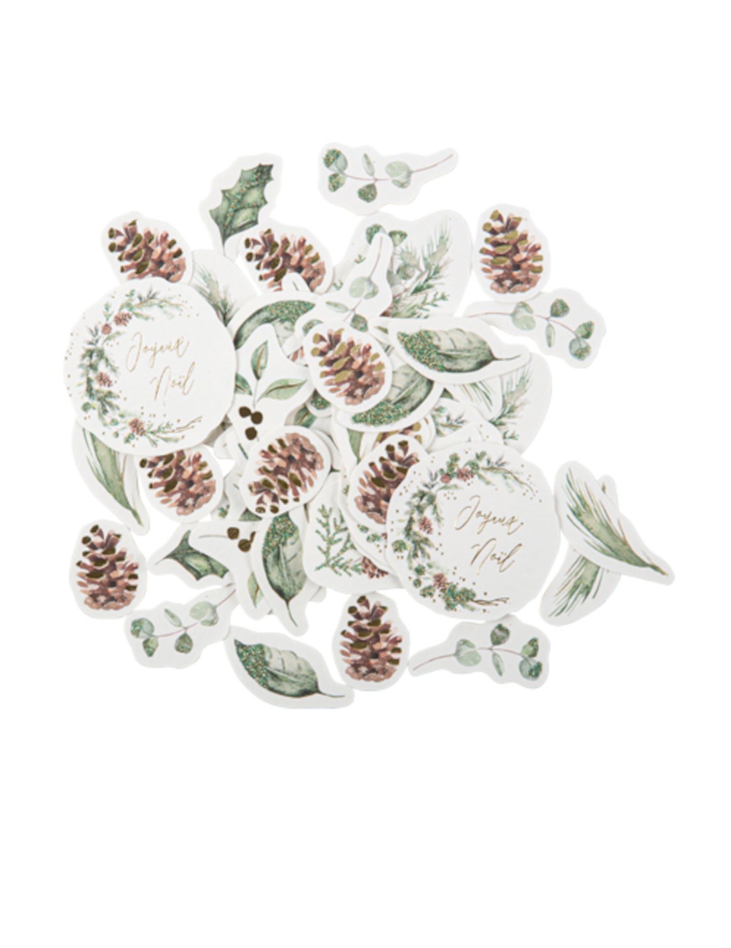 Confettis Joyeux Noël forêt enchantée pour décoration de table vert et marron aux motifs végétaux