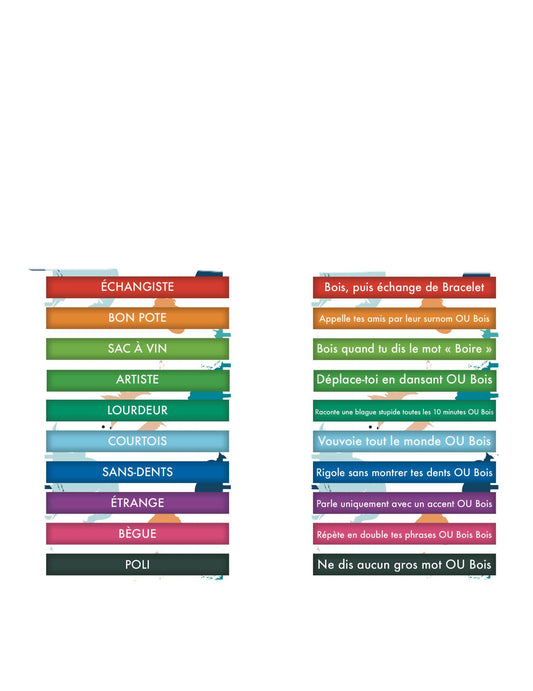 Détail des textes et défis des 10 bracelets défis humoristique pour adulte