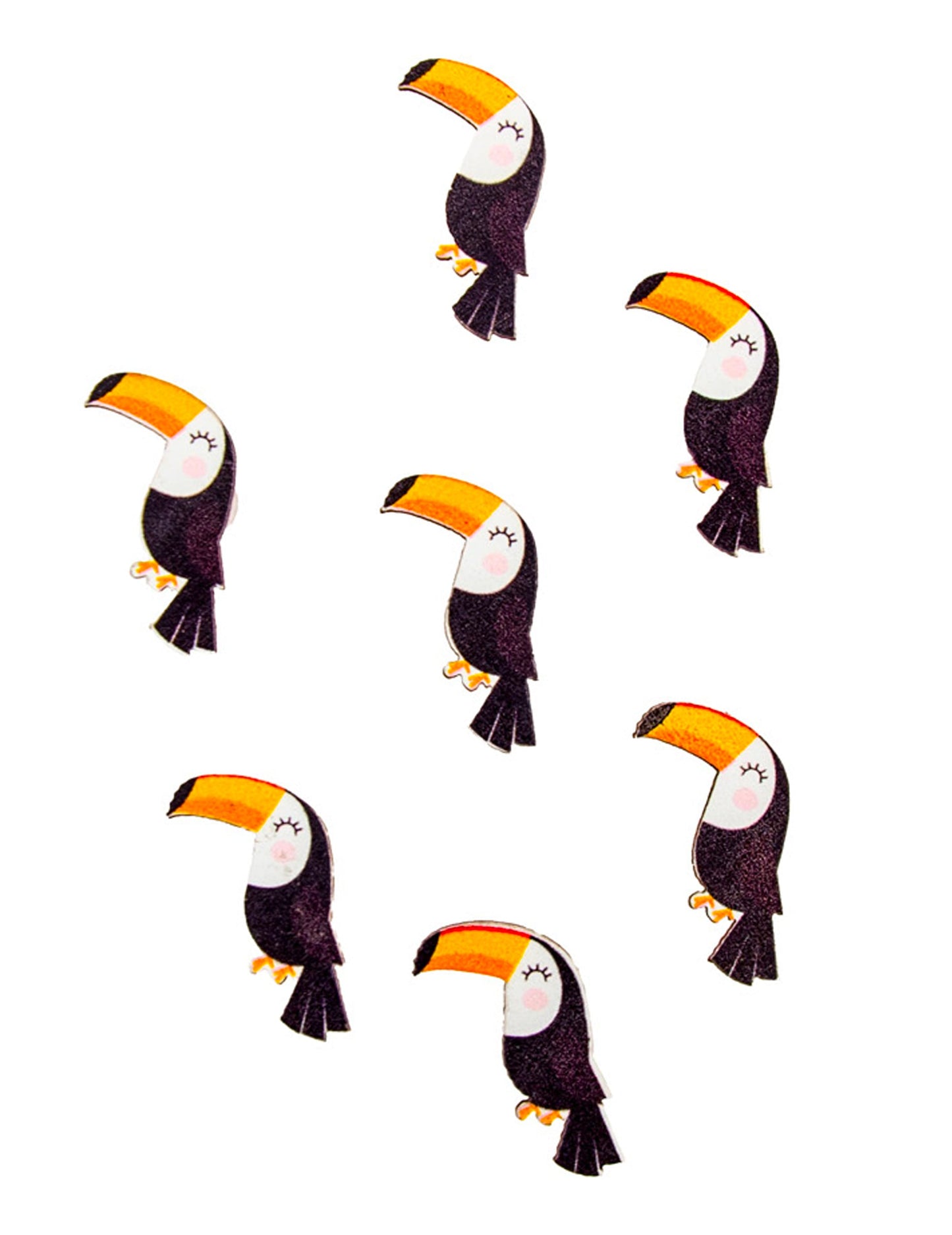 Confettis en bois adhésifs toucan mignon pour décoration tropicale multicolores à paillettes noires