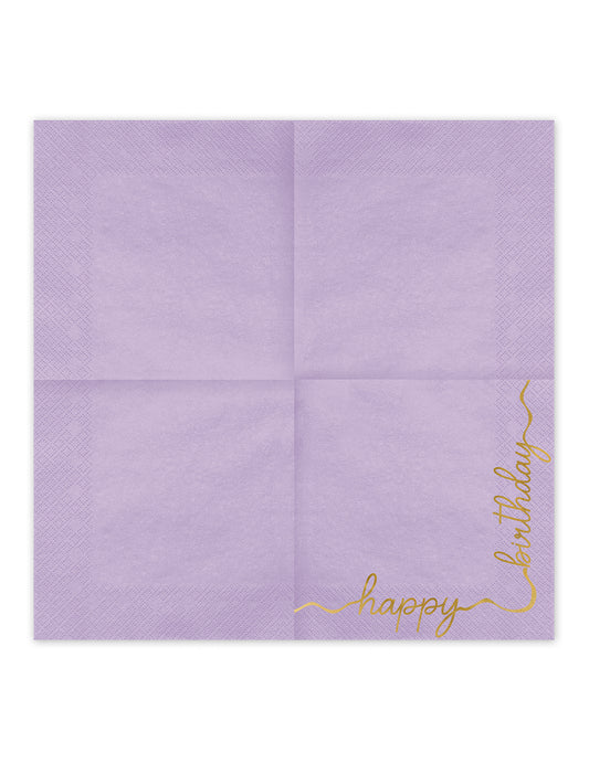 12 Serviettes en papier Happy Birthday pastel et or 33 × 33 cm