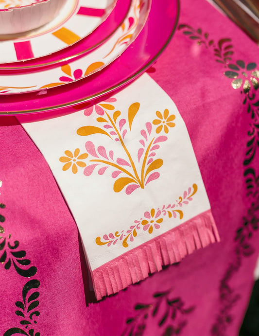 16 Papieren servetten met franjes Pink Limonade 20 x 40 cm