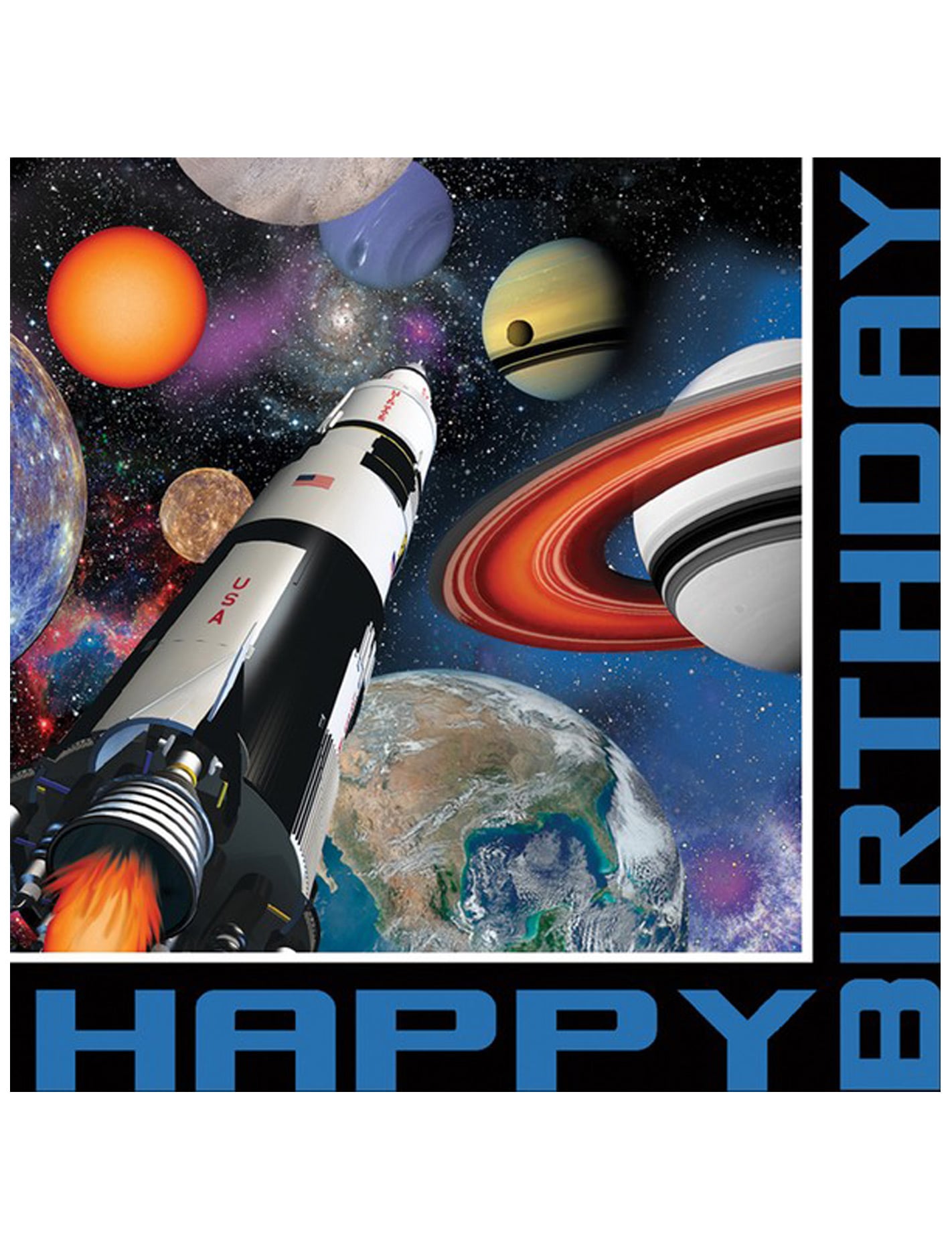 Serviettes en papier Anniversaire de l'espace pour enfant motif fusée et planètes