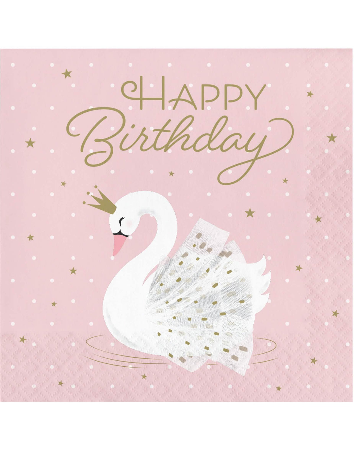 Serviettes en papier Happy Birthday cygne royal roses avec étoiles dorées