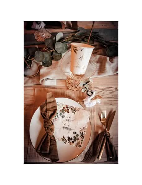 Détail de la décoration de table des serviettes en papier Oh Baby Eucalyptus pour baby shower