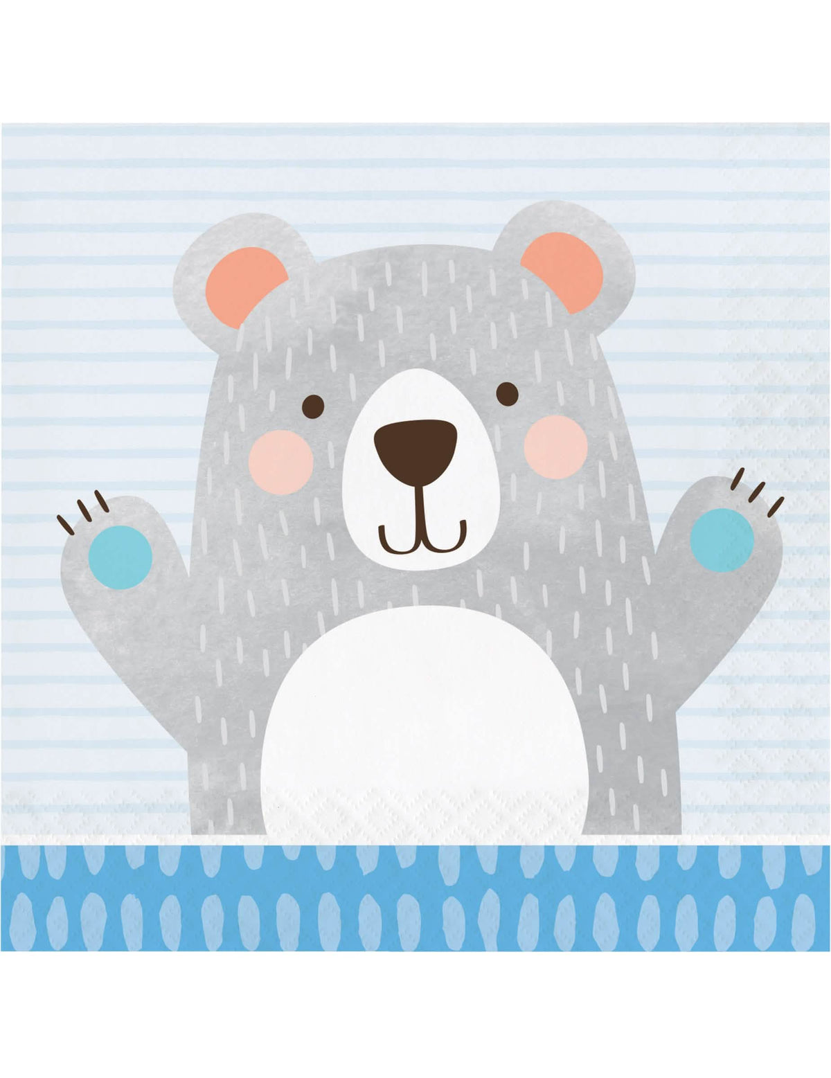 Serviettes en papier petit ours gris pour baby shower bleu et gris