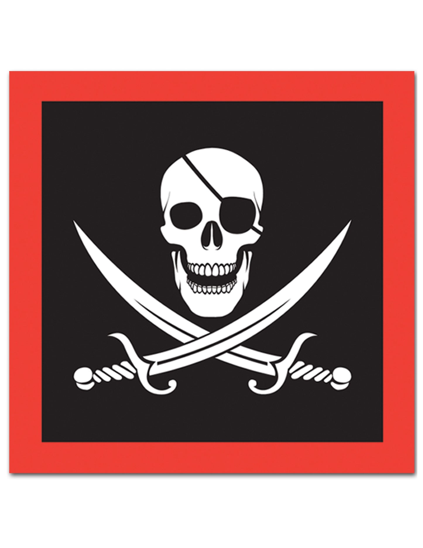 16 serviettes en papier Pirate tête de mort noir et rouge avec sabres croisés