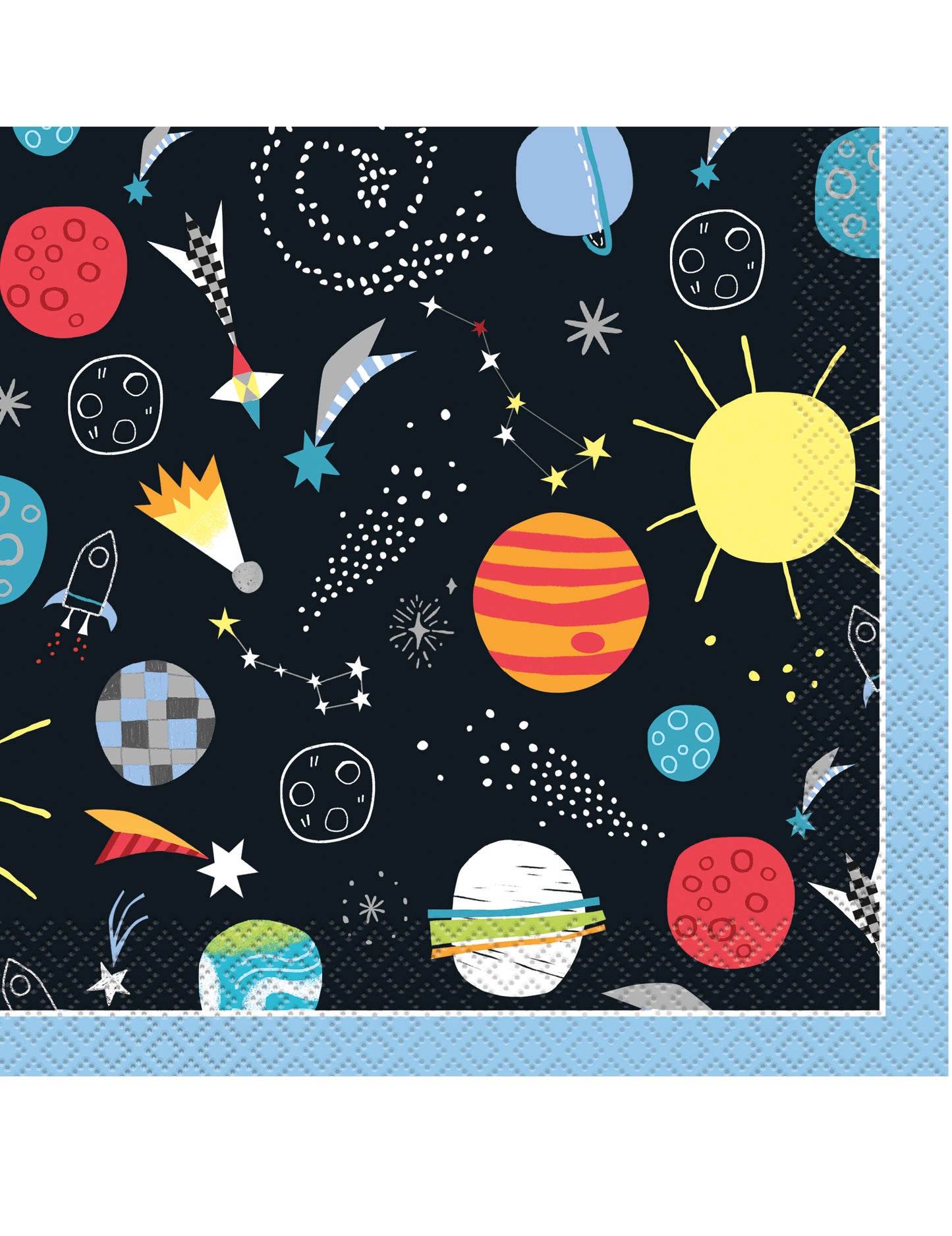 Serviettes en papier univers noires avec motifs de planètes et fusées