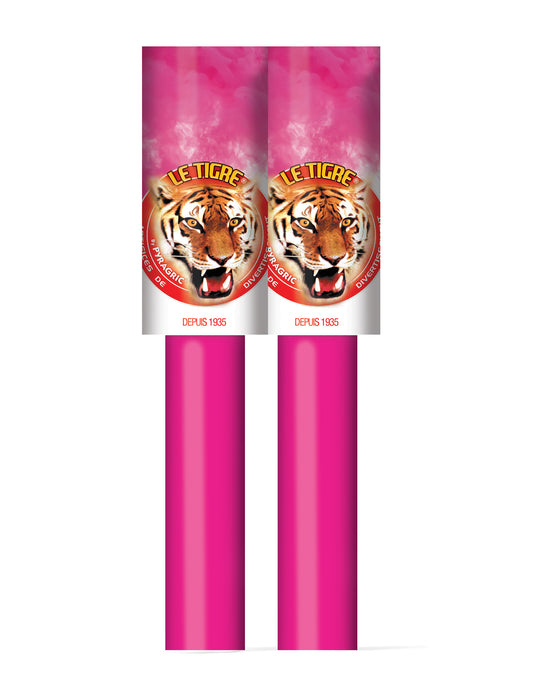 Vue de face des tubes des fumigènes à main roses pour fête