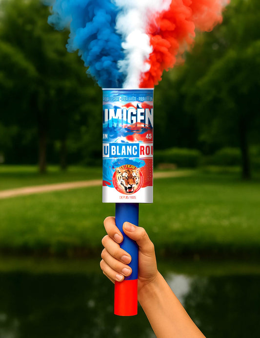 2 Fumigènes à main tricolores bleu blanc rouge 45 secondes