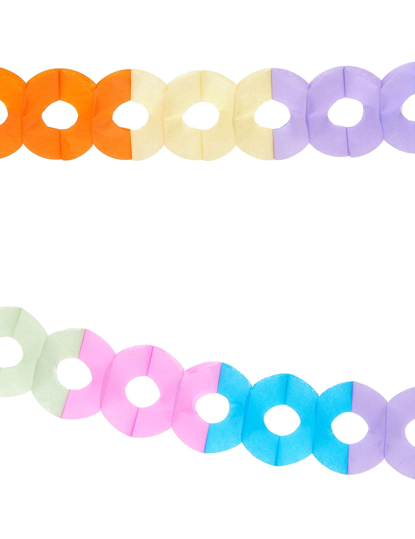 Détail des anneaux des guirlandes en papier multicolores pour fête en forme d'anneaux