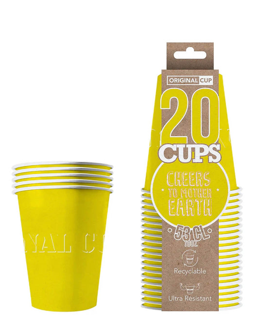 Vue d'ensemble du lot et du packaging des gobelets américains en carton recyclable pour fête