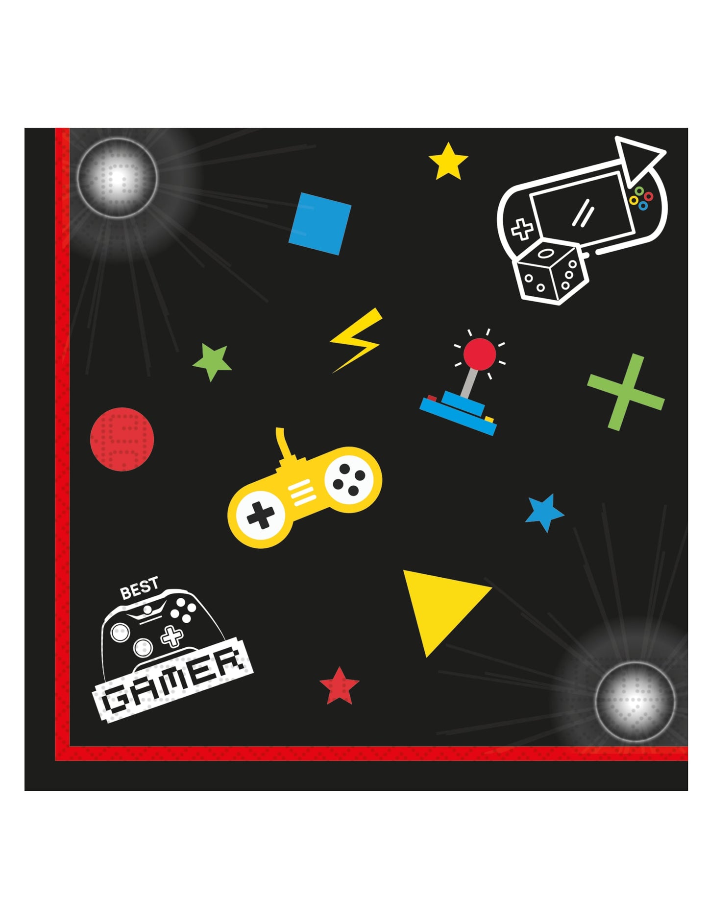Serviettes en papier Gaming Party pour anniversaire noir avec motifs de manettes de jeux vidéo