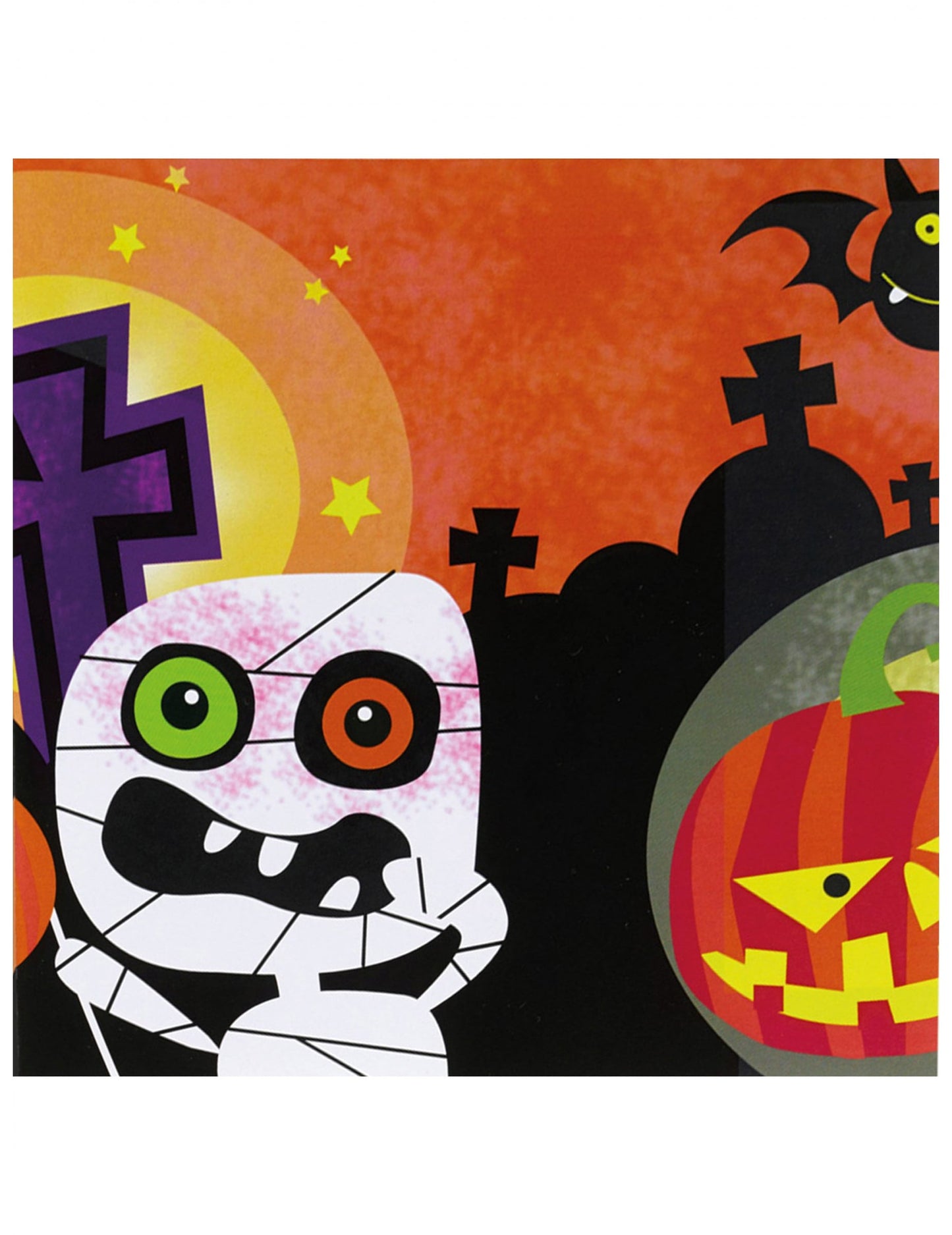 Serviettes en papier petits monstres Halloween orange avec motifs momie et citrouille