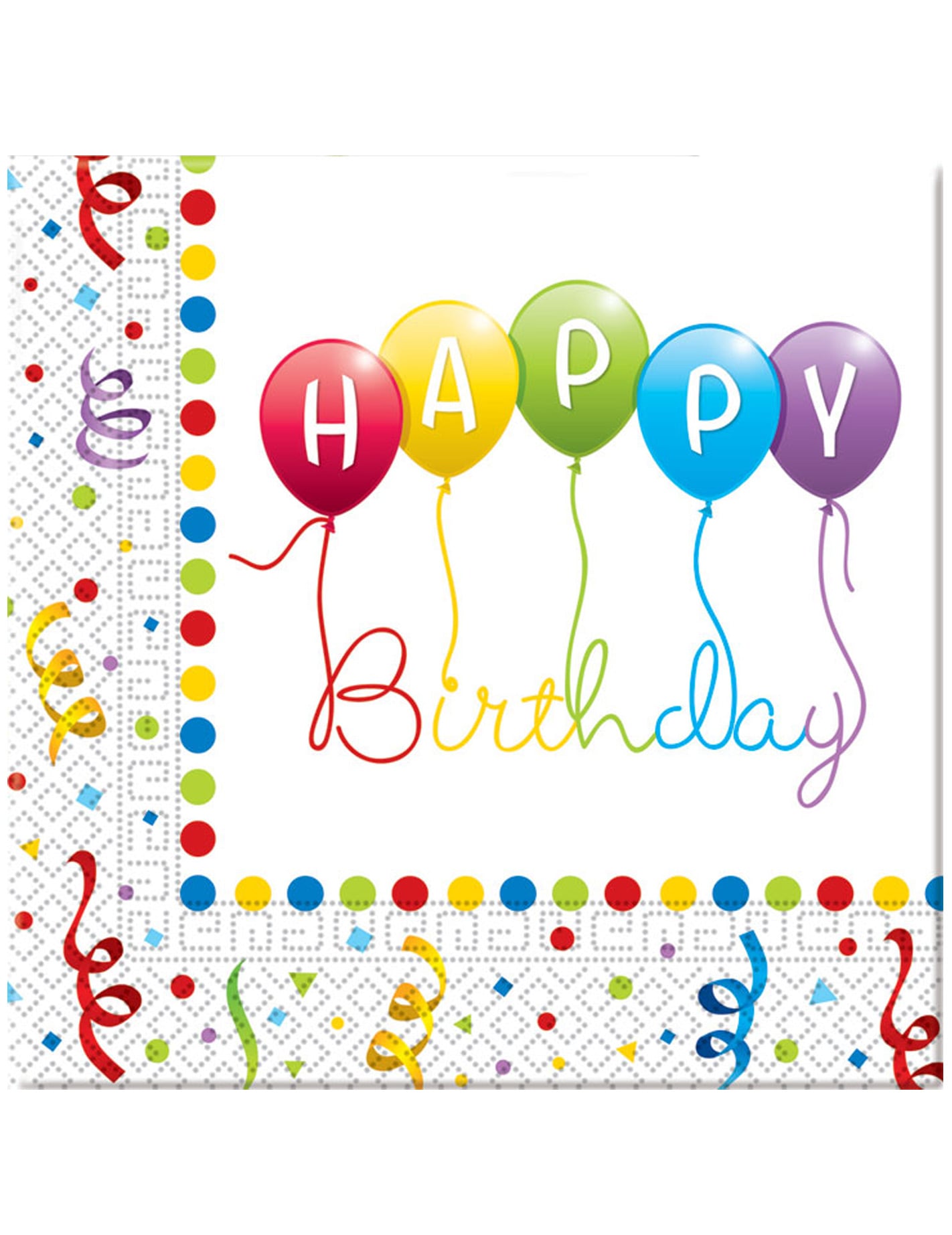 Serviettes en papier Happy Birthday pour décoration festive multicolores avec ballons et serpentins