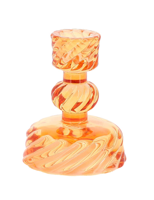 3 Bougeoirs à chandelles en verre rose, jaune et orange 10 cm