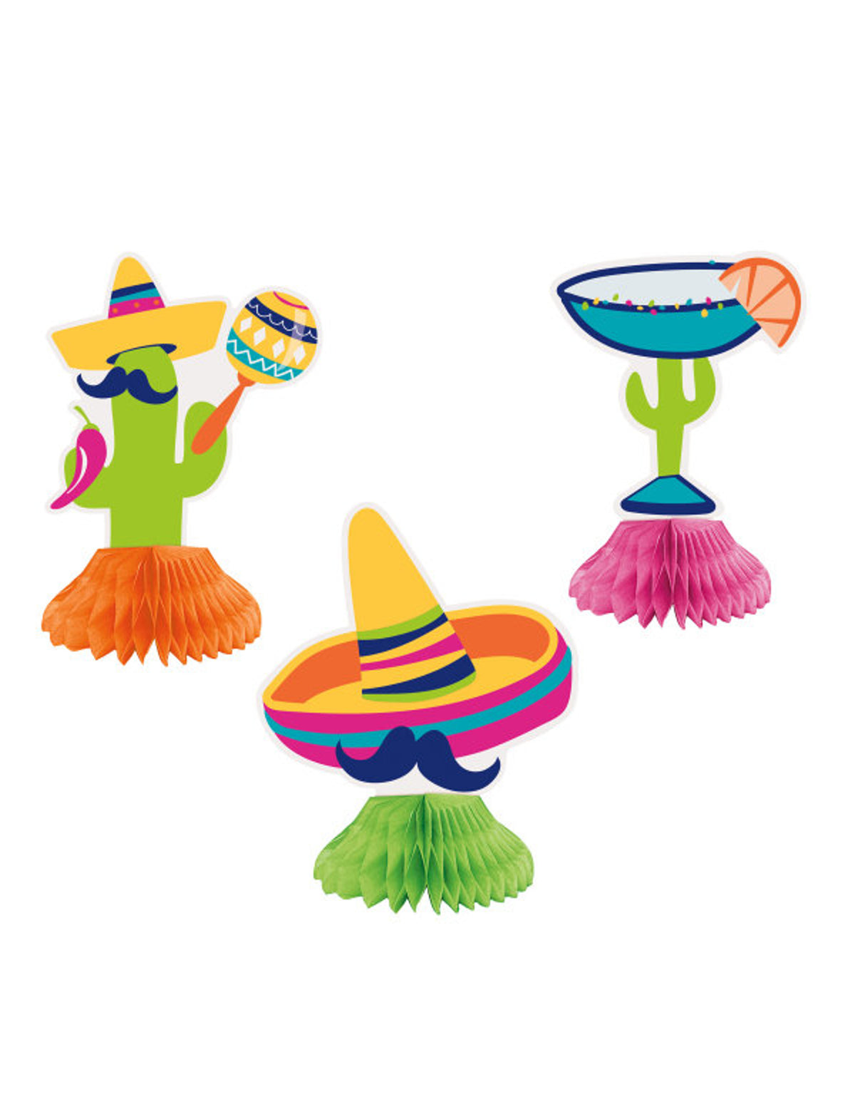 Centres de table en carton boho fiesta cactus et sombreros pour fête multicolore