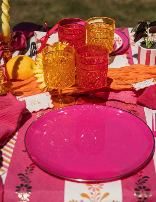 6 Herbruikbare plastic borden roze en goud 26,5 cm