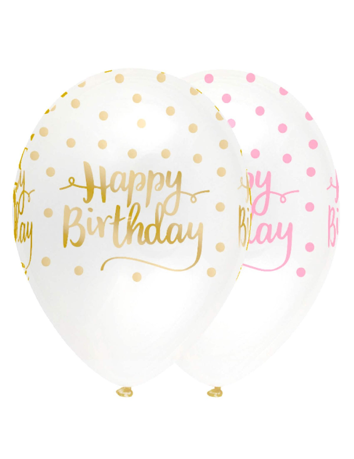 Ballons en latex Happy Birthday à pois pour anniversaire rose et doré