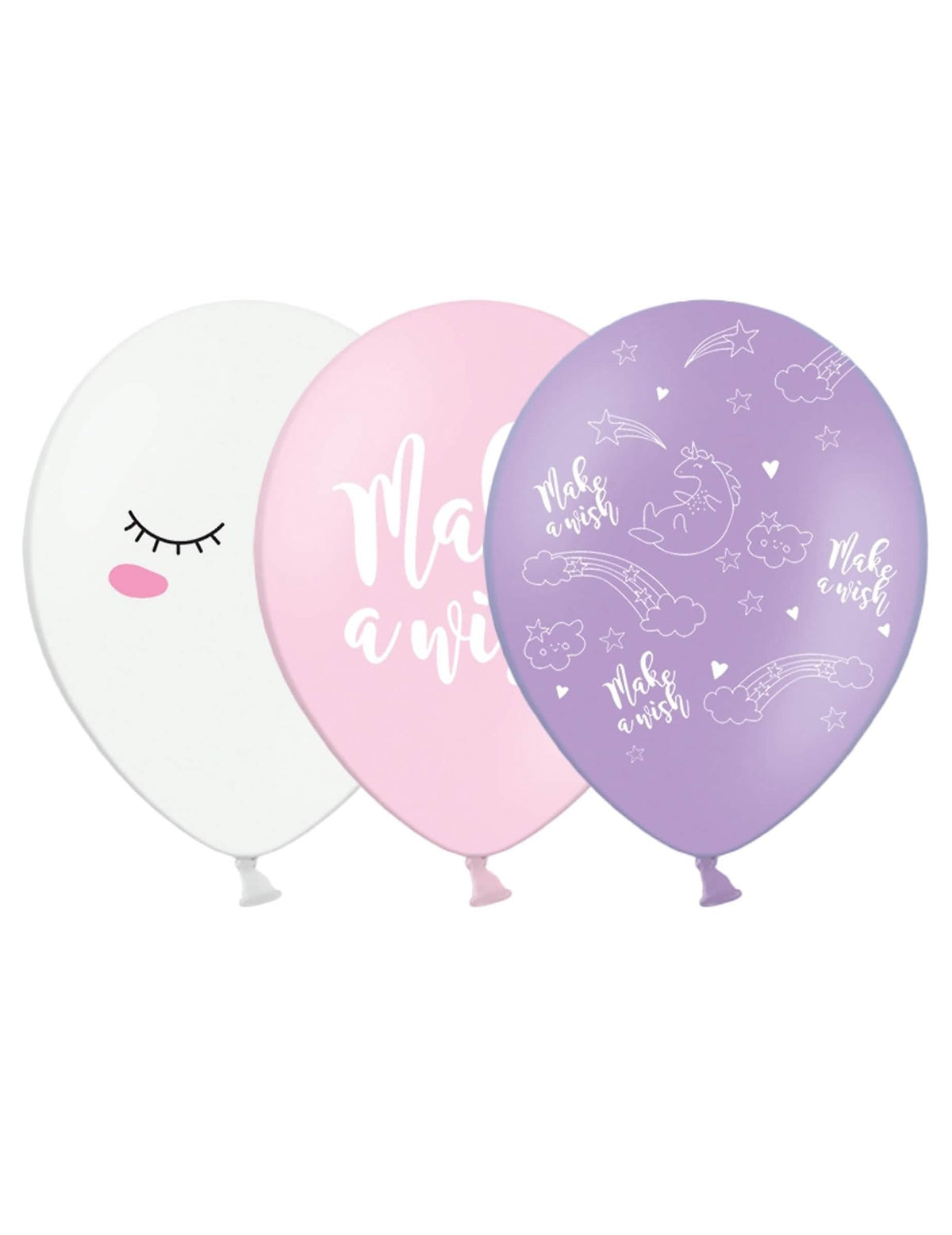 Ballons en latex licorne pour fête blanc rose et violet avec motifs
