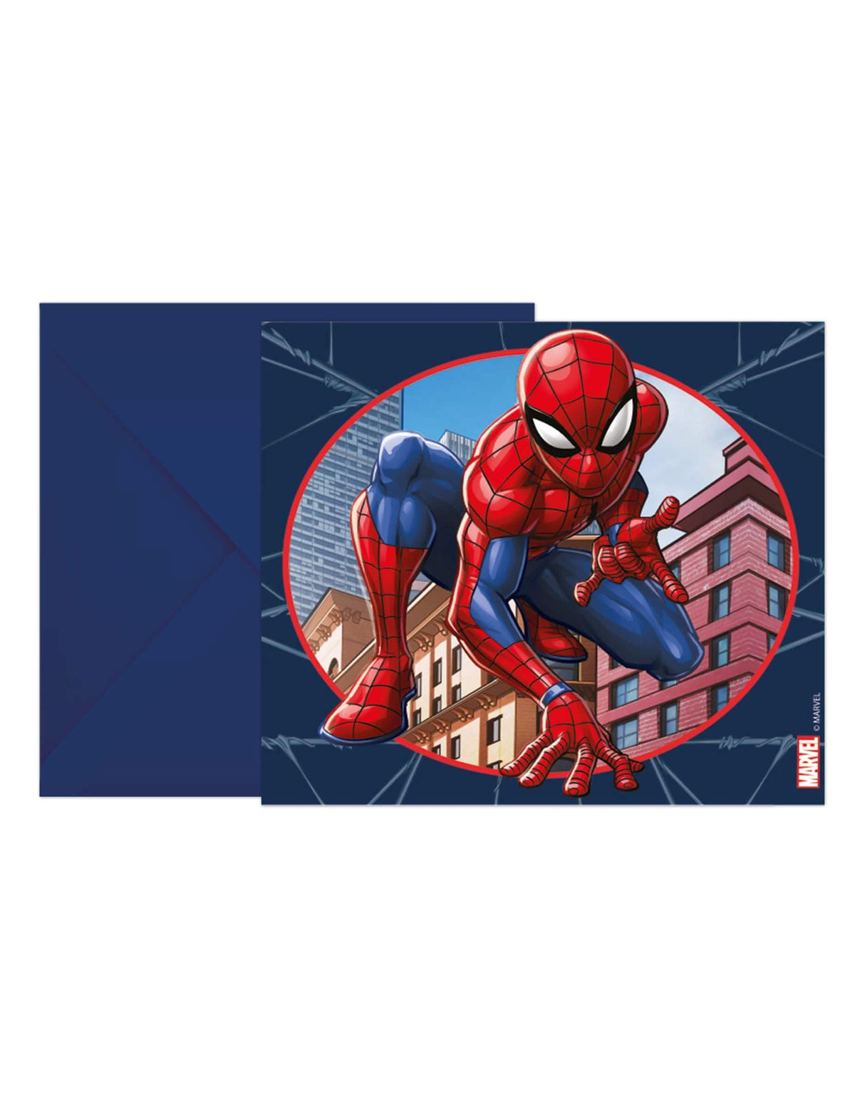 Cartons d'invitation avec enveloppes Spiderman pour enfant bleu et rouge