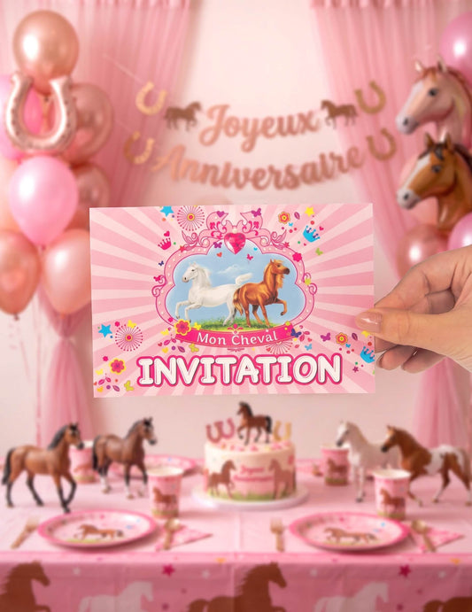 6 cartons d'invitations avec enveloppes mon cheval pour goûter festif
