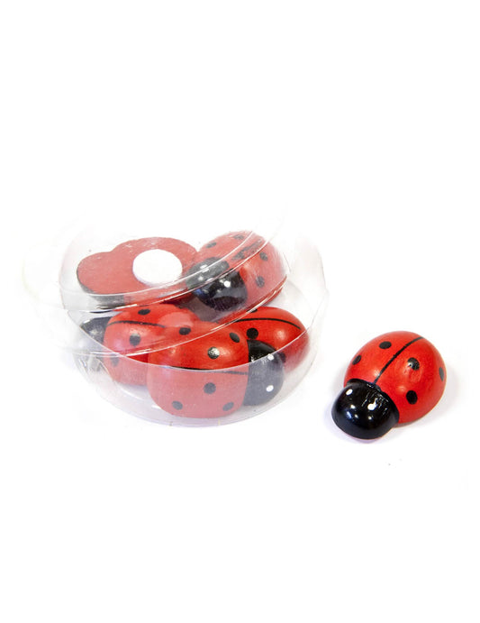 6 coccinelles en bois 3 cm adhésives décoratives