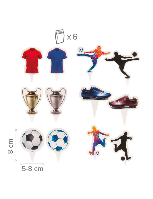 6 Kit de décoration pour cupcakes avec toppers Football