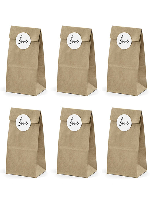Vue d'ensemble des sachets kraft stickers love pour mariage