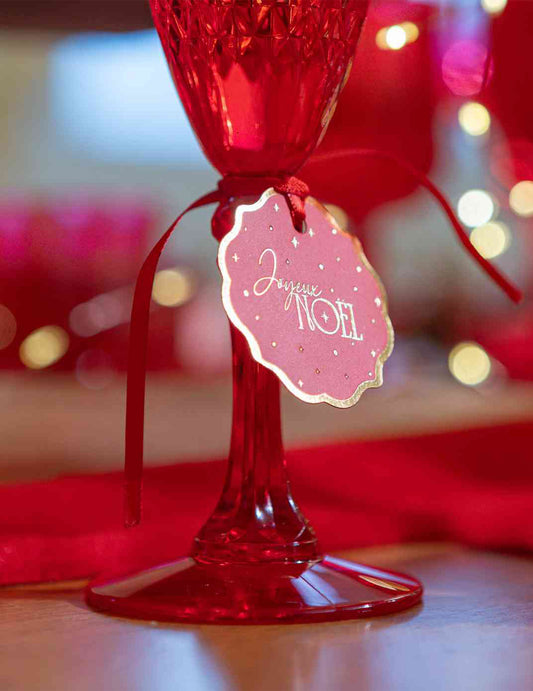 8 étiquettes Joyeux Noël intemporel rouge et or 4,5 cm