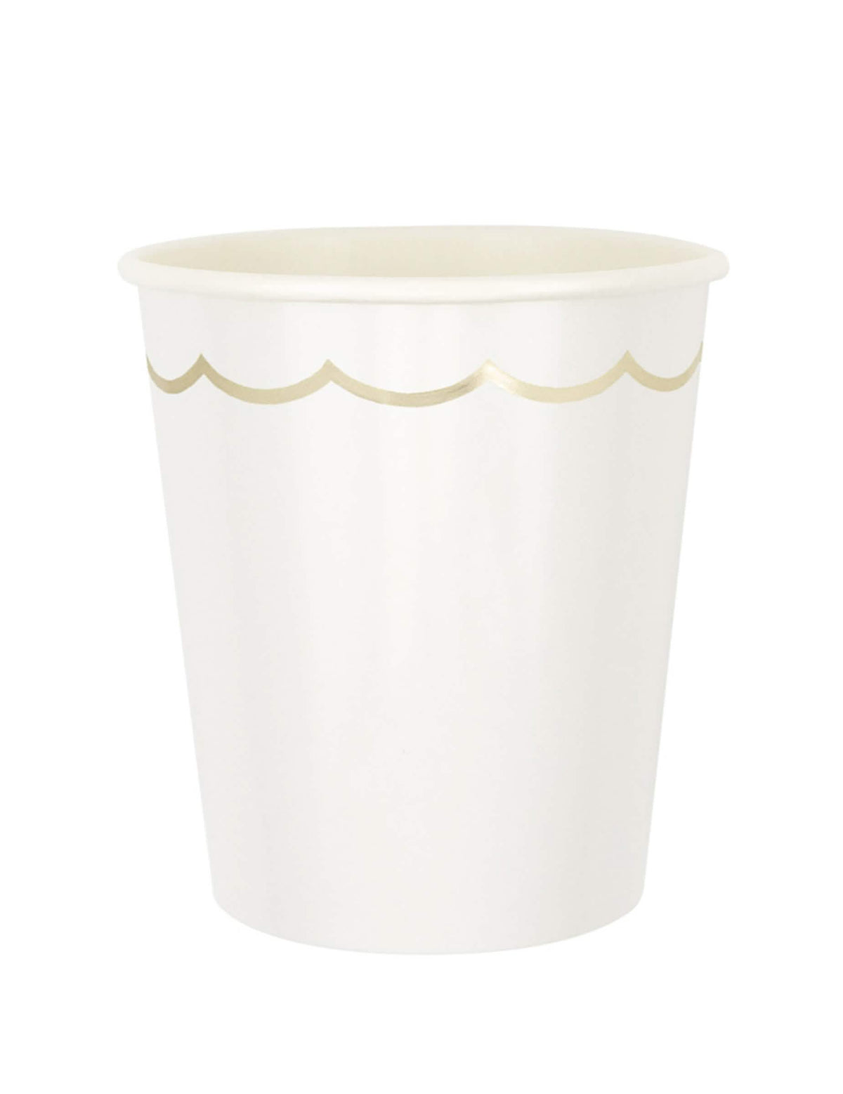 Gobelets en carton festonnés pour fête blancs et or