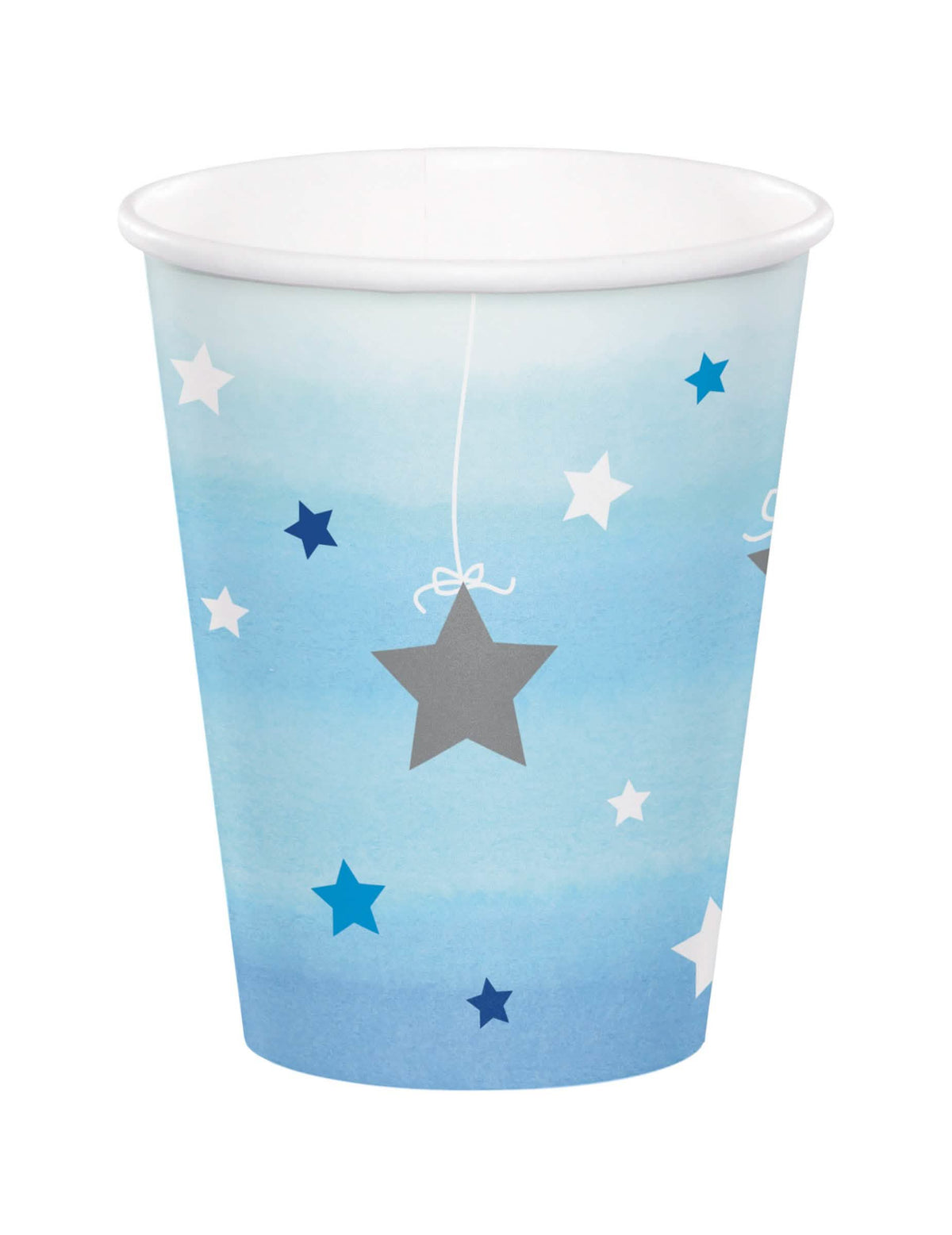 Gobelets en carton One Little Star pour anniversaire bleus avec étoiles