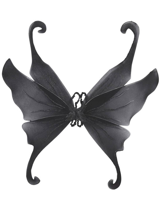 Vue de face des ailes noires à paillettes pour adulte