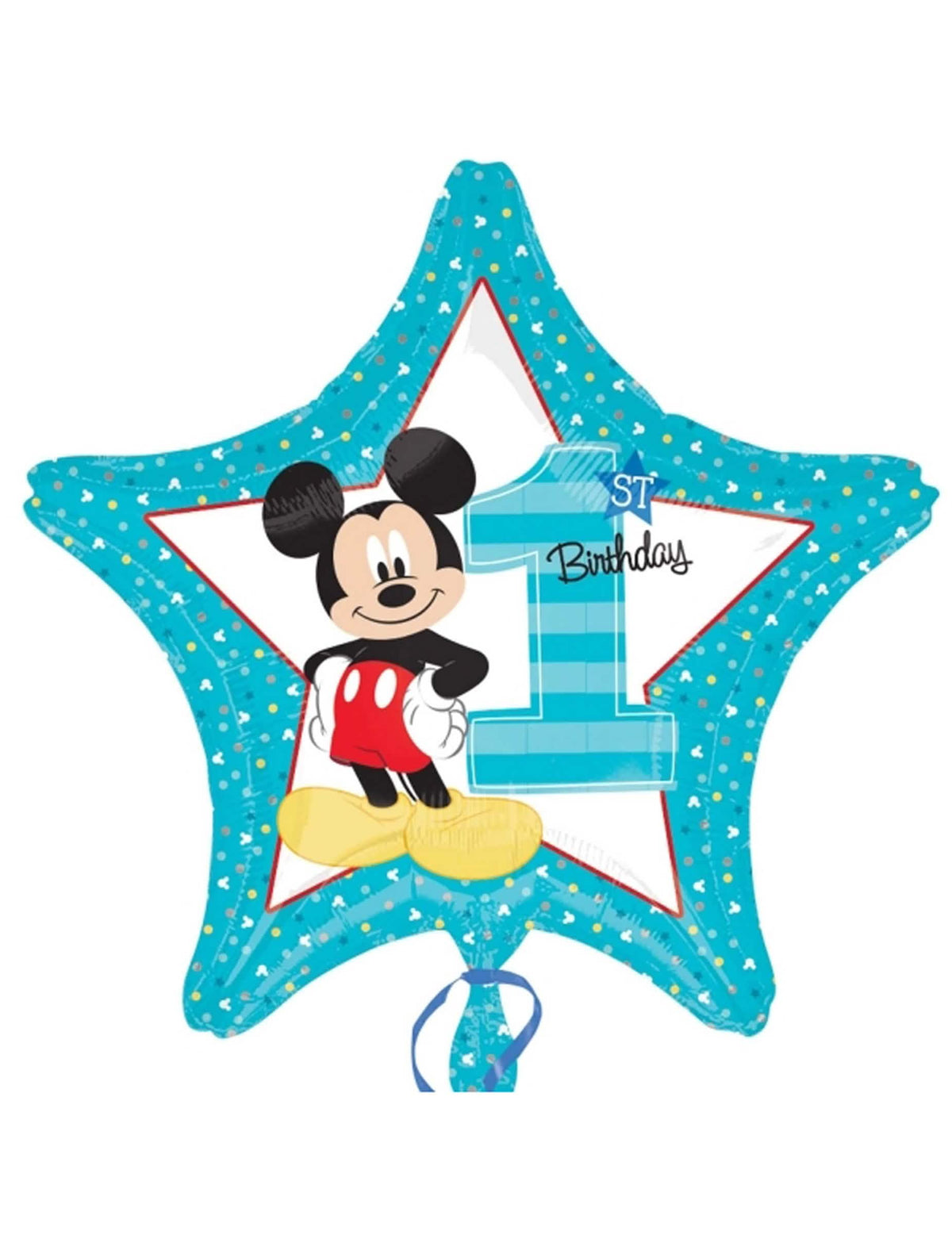 Ballon aluminium 1er Anniversaire Mickey pour enfant bleu turquoise en forme d'étoile