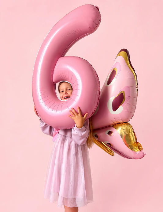 Ballon géant en aluminium papillon 120 x 87 cm rose et or