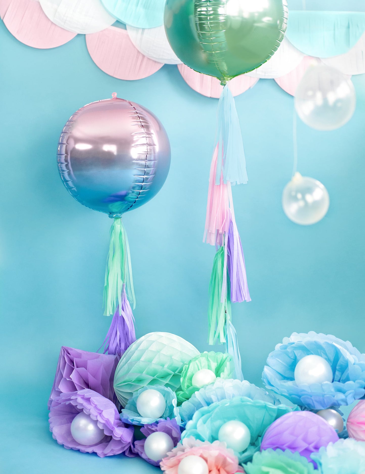 Roze en blauwe verloop aluminium bolvormige ballon 35 cm, met helium opblaasbaar