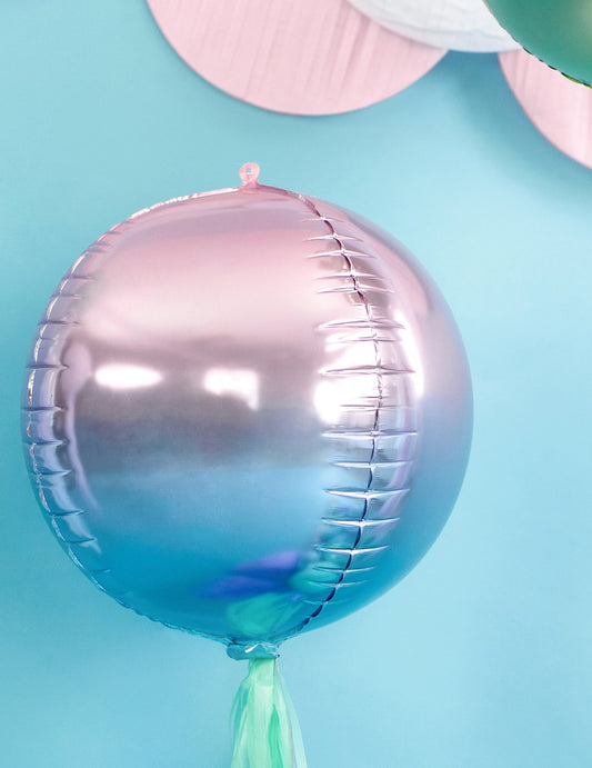 Roze en blauwe verloop aluminium bolvormige ballon 35 cm, met helium opblaasbaar