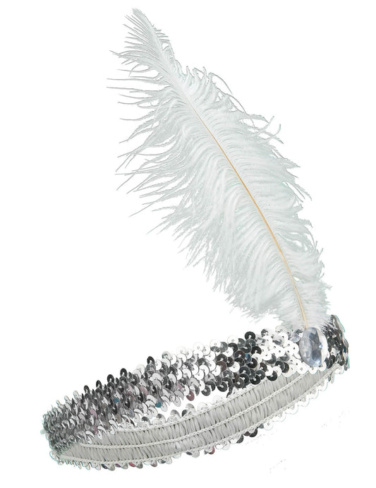 Bandeau Charleston à sequins et plume argenté femme