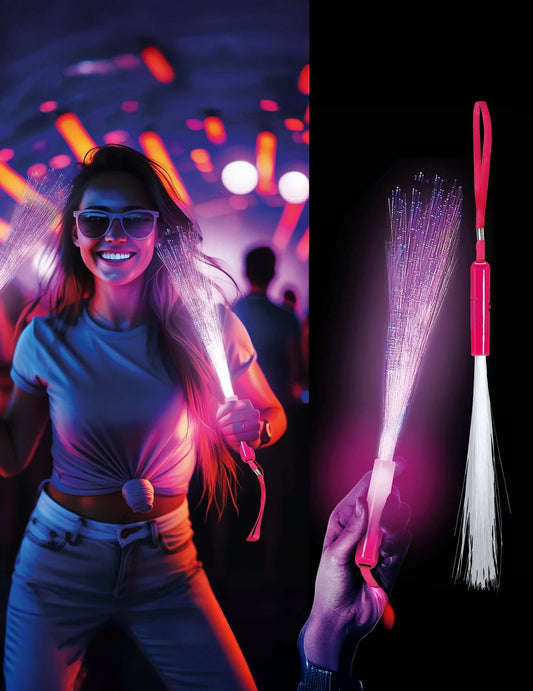 Mise en situation et détails de l'éclairage du baton lumineux fibre optique pour la fête