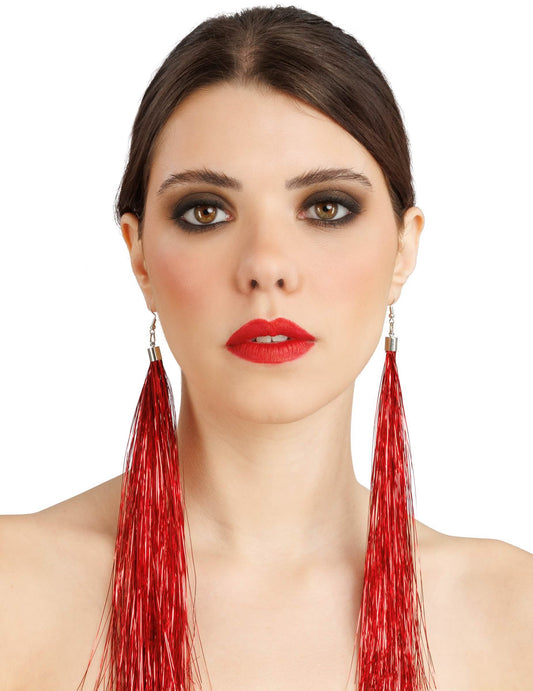 Boucles d'oreilles franges rouges 17 cm