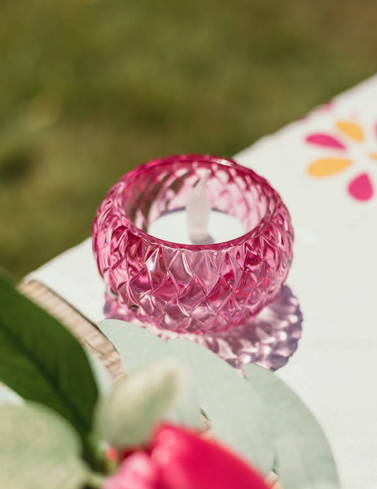 Kristallen kaarsenhouder roze 7,5 x 4 cm