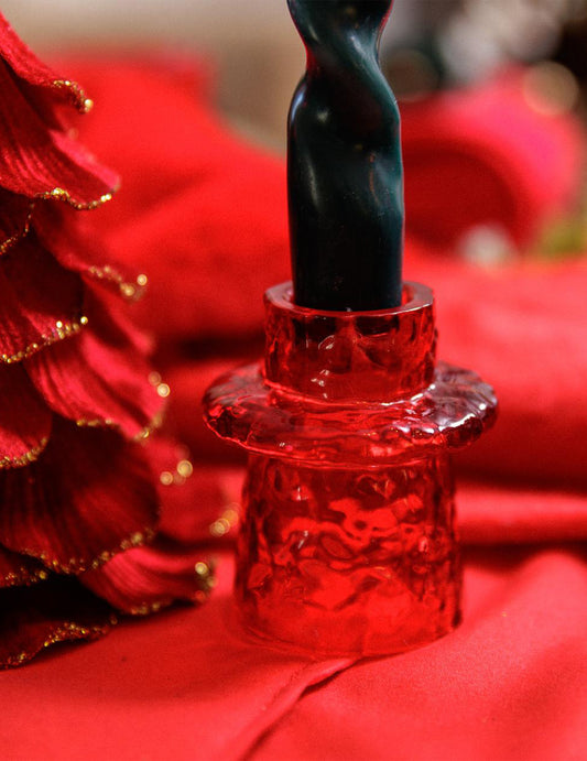 Bougeoir en verre rouge 6 x 7 cm