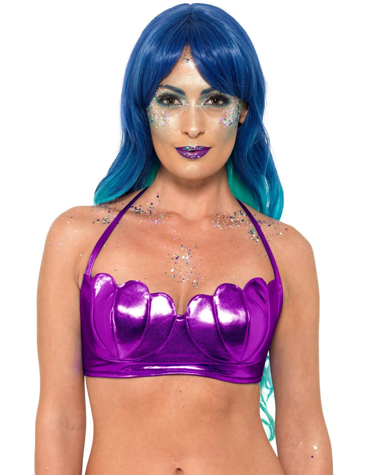 Brassière sirène pour femme violette brillante en forme de coquillages