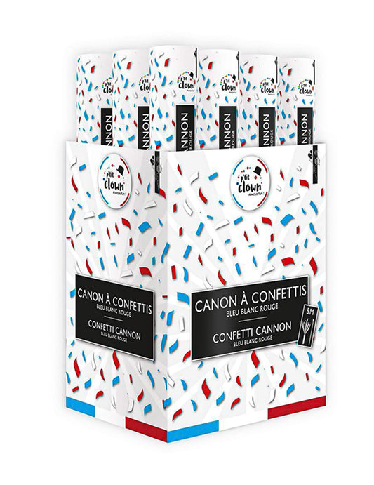 Canon à confettis supporter bleu, blanc et rouge 40 cm