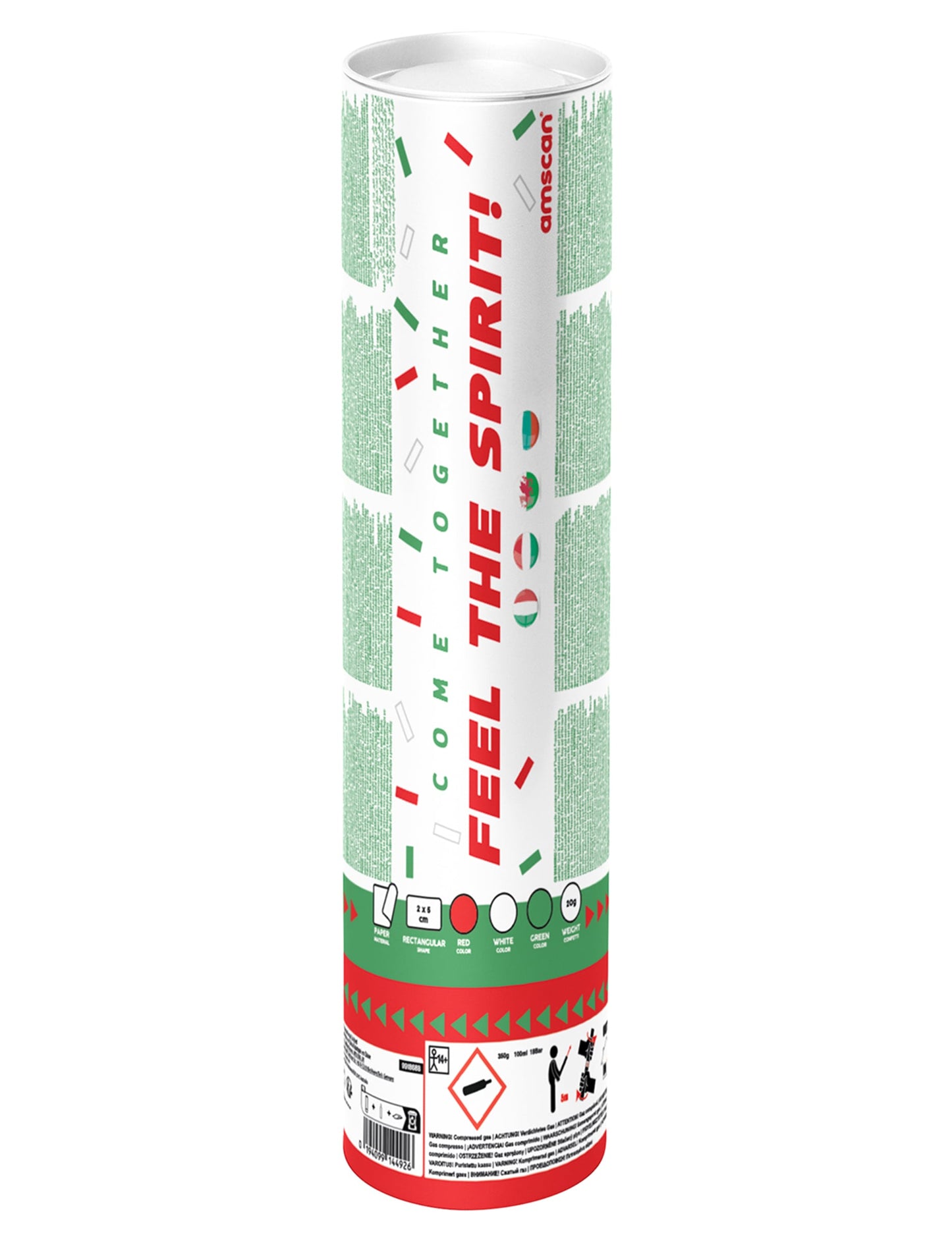 Canon à confettis supporter Italie vert blanc et rouge