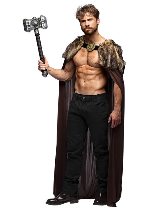 Marteau accessoire porté avec la cape seigneur viking luxe pour adulte