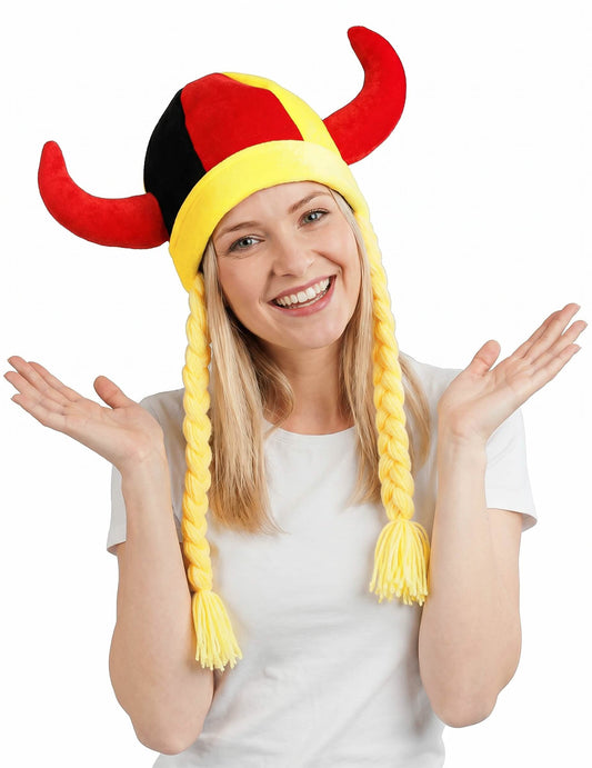 Casque en tissu avec cornes et tresses supporter Allemagne