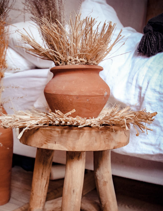 Centre de table Bali raphia rond 36 cm à franges
